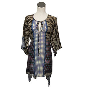 Johnny Was Split Hem‎ Tunic Top Geometric Satin Silk Size XS/S